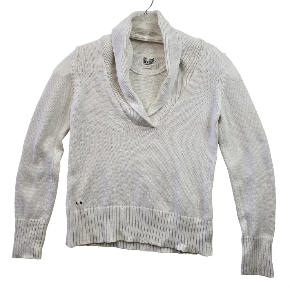 Converse Vintage One Star‎ Cream Knit Shawl Collar Sweater Small Made in Japan